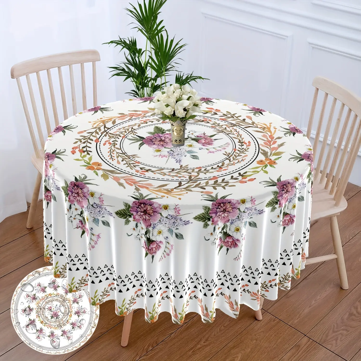 1 Floral Pattern Round Tablecloth, Simple and Elegant Plant Flower Design, Hanging Tapestry Curtain Header Cover Multi-Use Towel, Backyard BBQ Picnic Mat, 63-Inch Sunflower Tablecloth