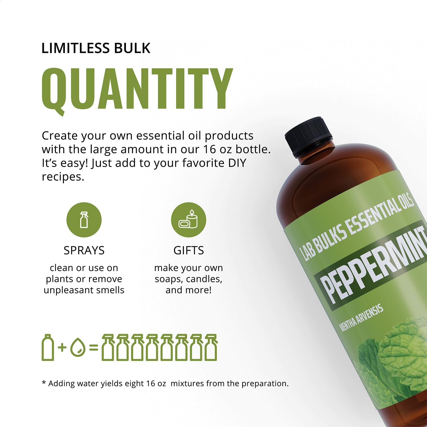 Peppermint Essential Oil - 16 oz, 2 Pack, Bulk for Diffusers, Candles, Cleaning & DIY Sprays