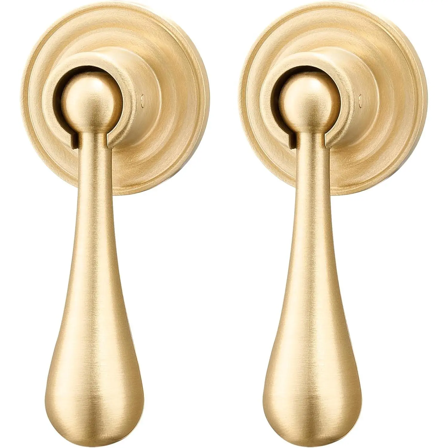 2-Pack Solid Brass Cabinet Knobs - Modern Brushed Finish Drop Handle, Gold Inches Pulls for Kitchen Drawers and Dressers