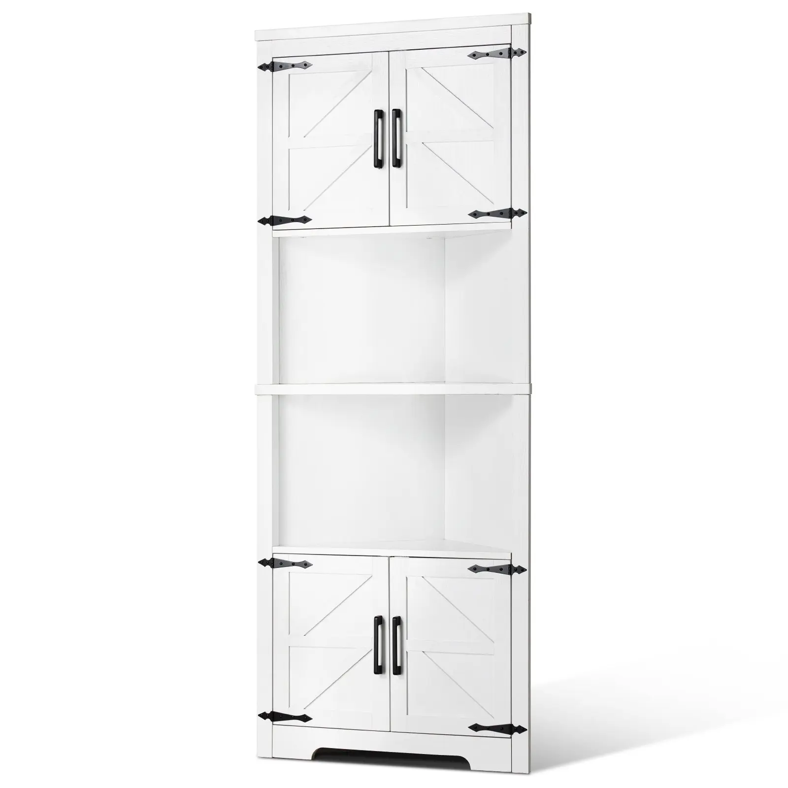 【DealsForYouDays】VEVOR 68" Tall Corner Storage Cabinet, 6 Tiers Farmhouse Storage Cabinet with 4 Wooden Doors Adjustable Shelves, Freestanding Corner Kitchen Cabinet for Living Room, Kitchen, Laundry Room, White