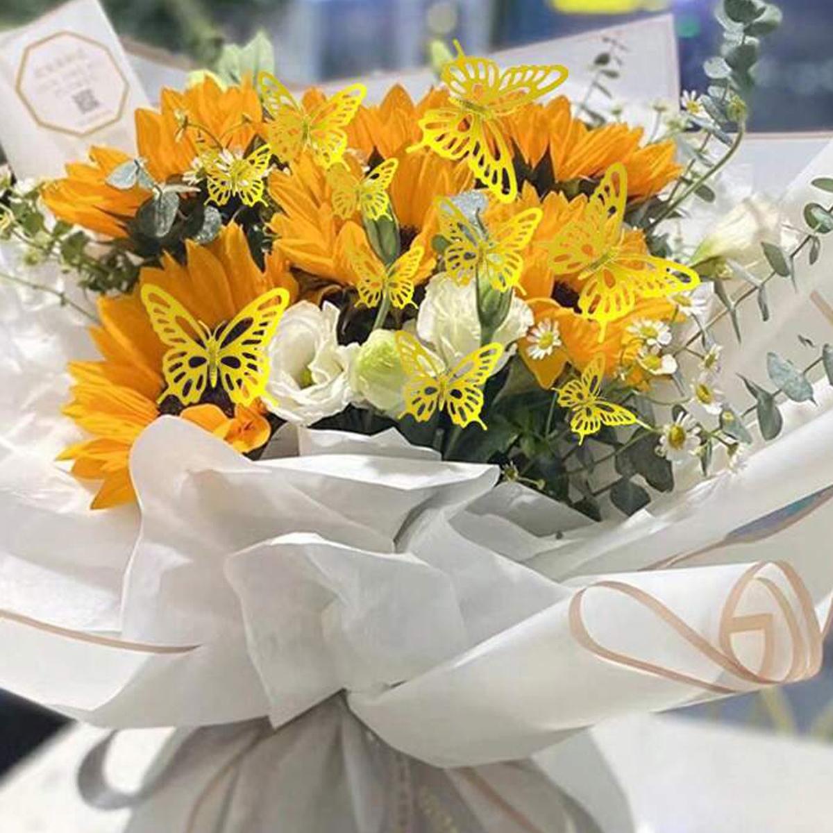 Flower Bouquet Wrapping Kit, Bouquet Wrappers, 145pcs/set Including 100pcs Crystal Rhinestone Decorative Head Pins & 20pcs Gold Edge Roll Paper & 24pcs 3D Butterfly Shape Paper & 1 Roll Ribbon, Wedding & Birthday Party Decoration Supplies