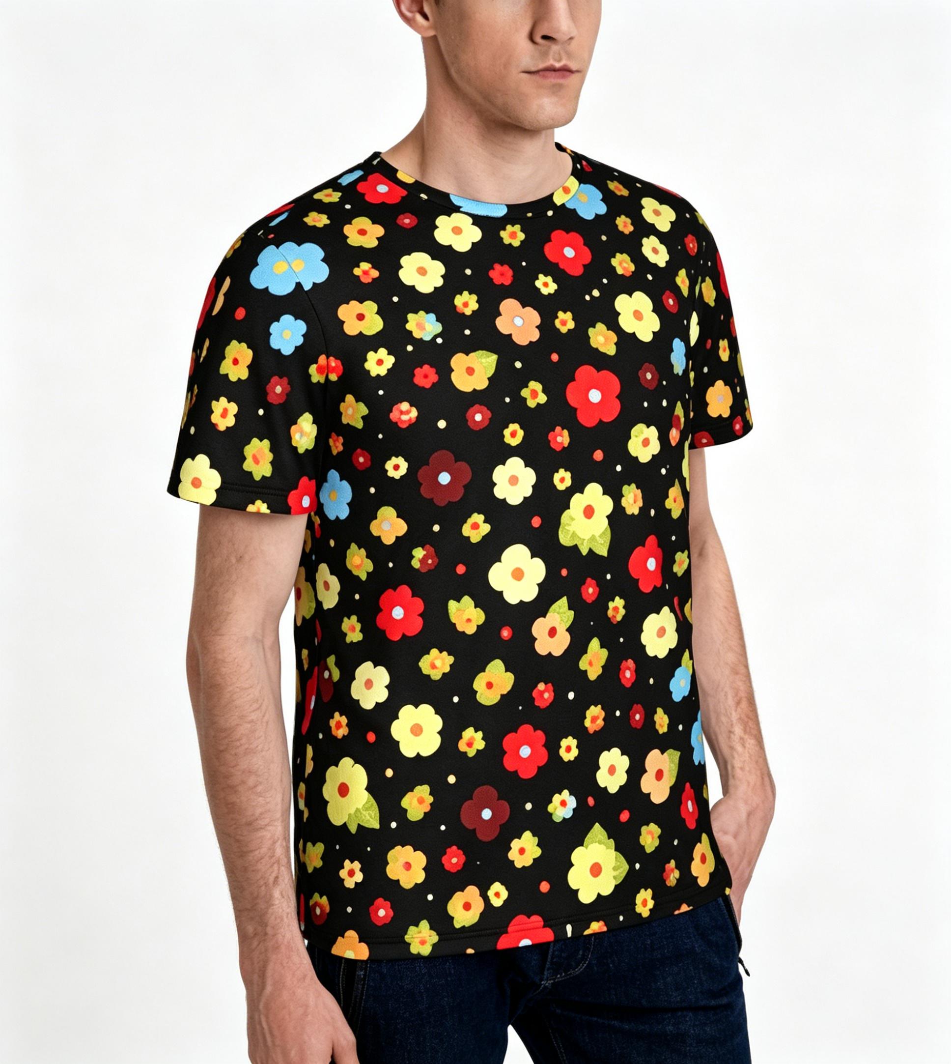Colorful Floral Retro Cartoon Summer Full-Print Short-Sleeve 3D Printed T-Shirt, Unisex Outdoor Comfortable Top, Party Clothes, Couple Pattern, Gift for Friends