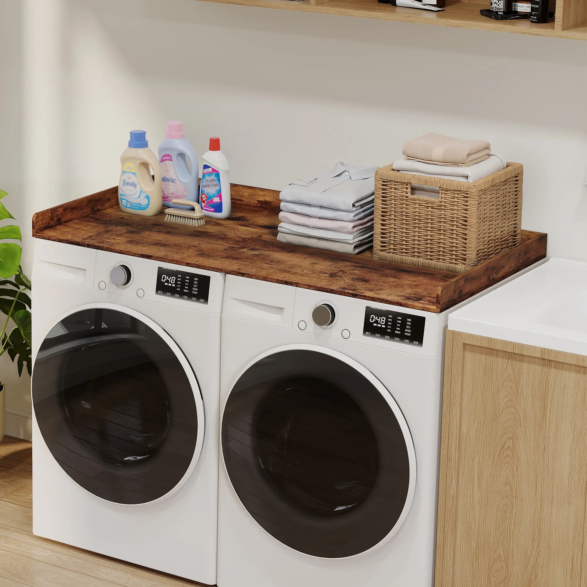 Washer Dryer Countertop, Laundry Room Organizer Table with Non-Slip Pads, Space-Saving Washer Topper for Folding Clothes, Ironing