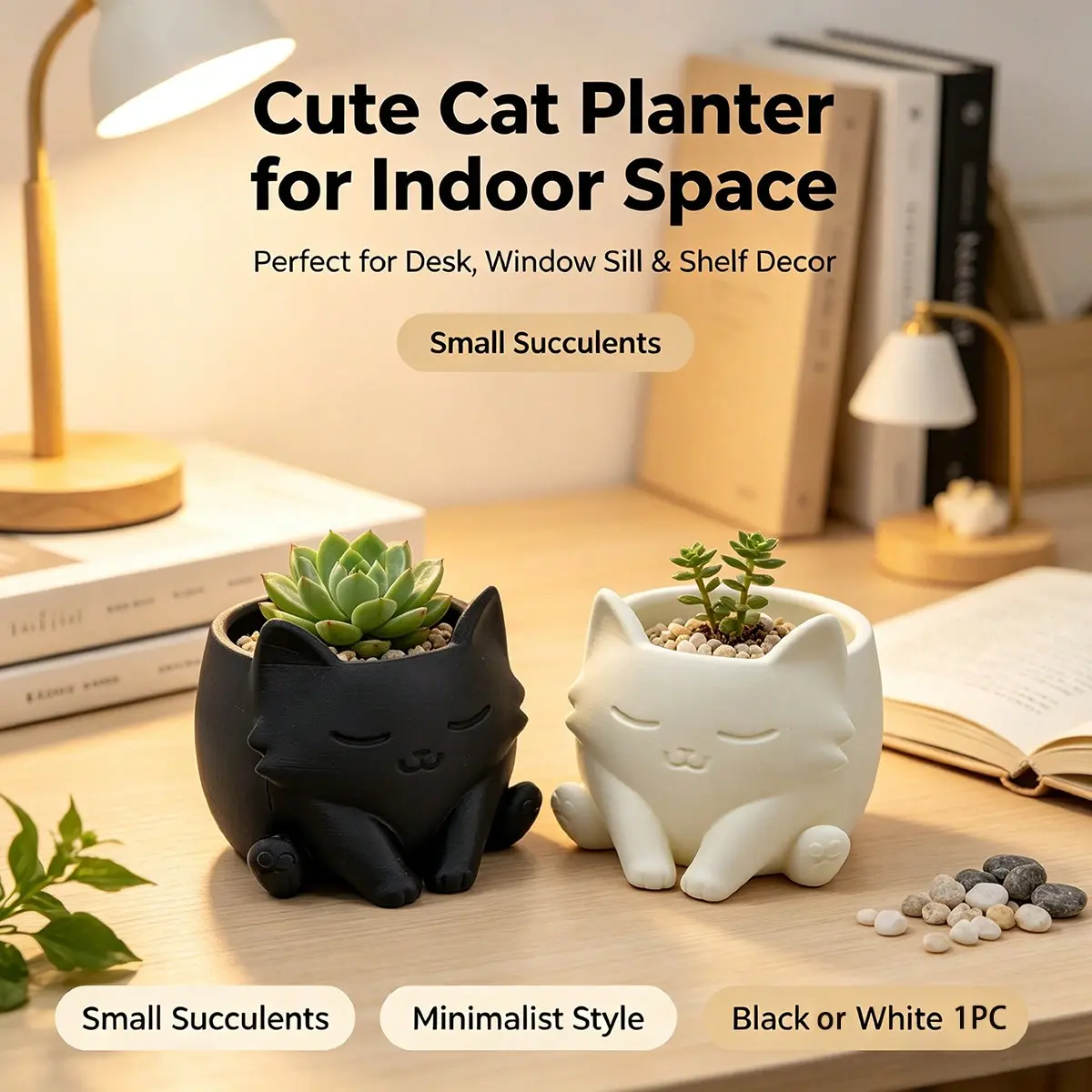 Cute cat-shaped succulent flowerpot-3D printed low-maintenance plastic flowerpot, suitable for outdoor use, mini cactus and succulent garden decoration, with realistic claws, perfect gift for cat lovers, office and shelf (flowerpot suitable for herbs and