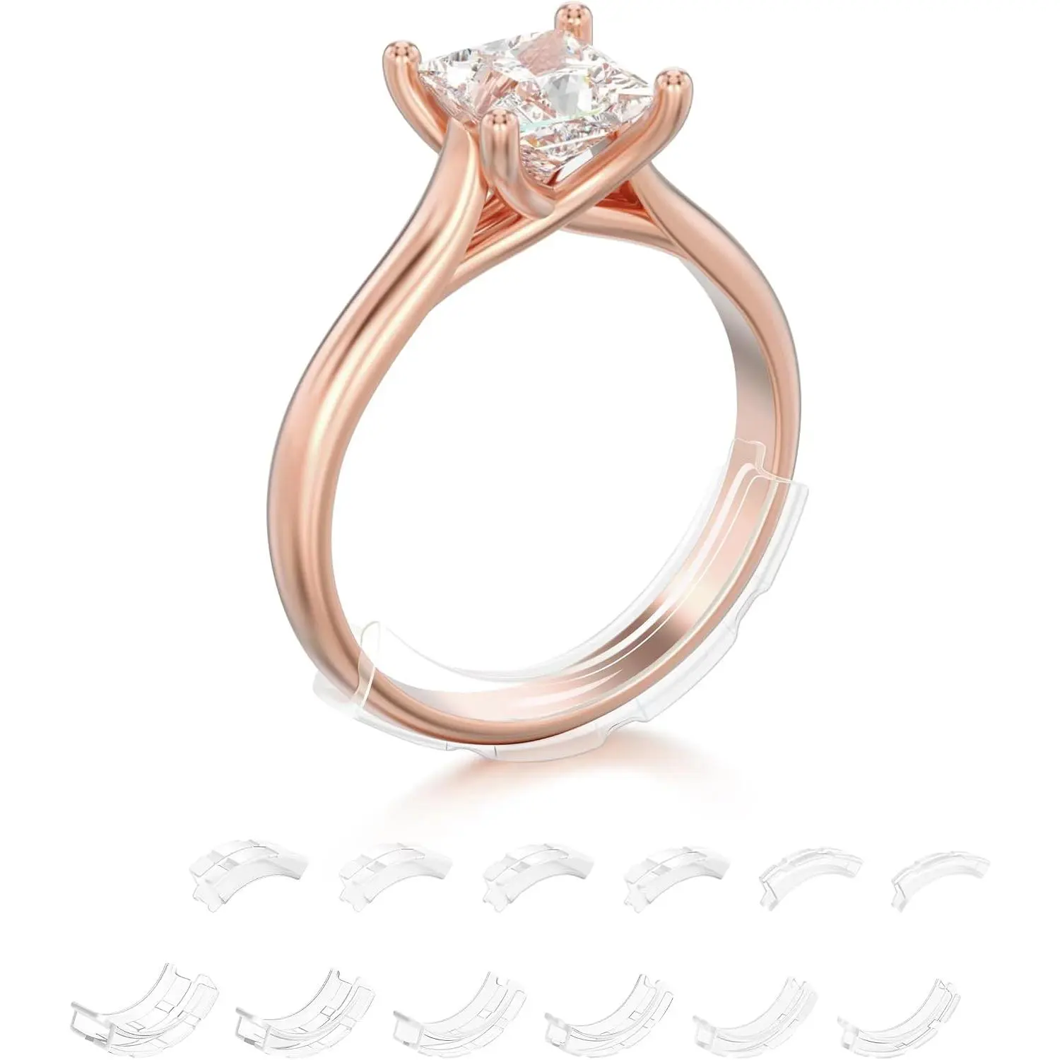 Ring Size Adjuster for Loose Rings, 12 Sizes Invisible Ring Sizer Fit Almost Any Ring, Soft TPU Ring Tightener for Women and Men, Comfortable Ring Guard Prevents Sliding