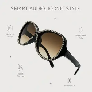 Luxury Crystal Smart Audio Glasses Built in Mic For Crystal Clear Calls Rich Balanced Stereo Sound Touch Play Pause Skip Tracks UV Gradient Lens Portable Complete Accessories Travel Essential Gift For Her