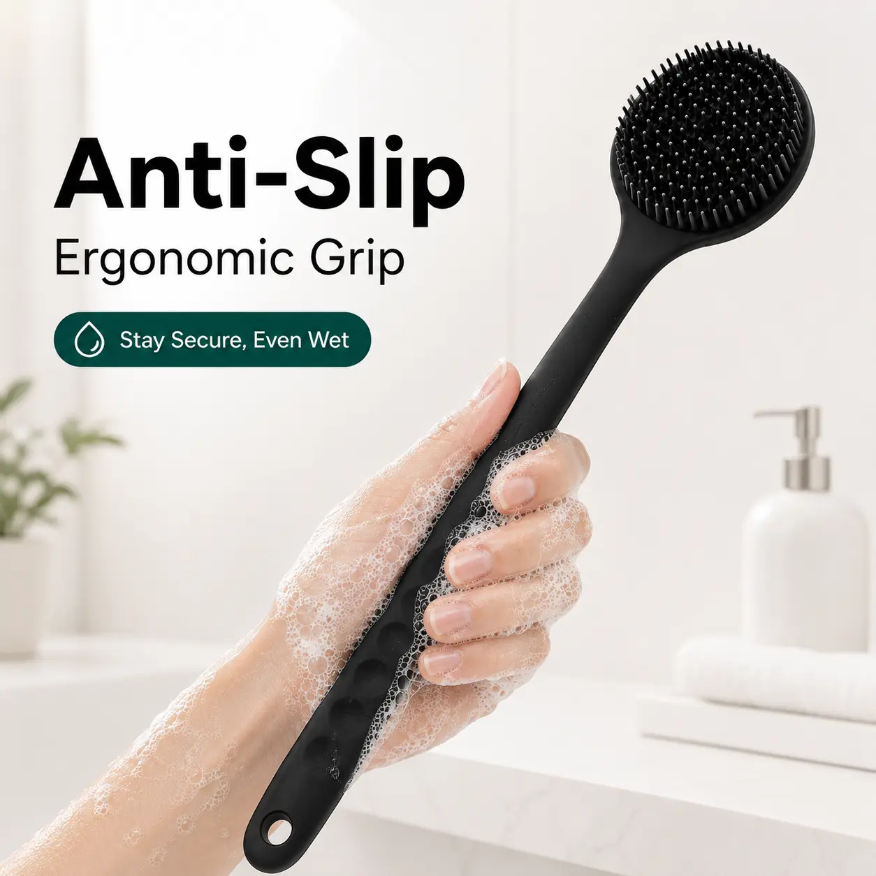 2026 New Silicone Long Handle Shower Brush| Dual-Sided Back Scrubber with Massage Nubs, Gentle Skin-Friendly Deep Exfoliating Bath Tool, Waterproof Quick Foam Body Washer, Must-Have Everything Shower Self Care Ritual Accessory for Daily Bathroom Glowing