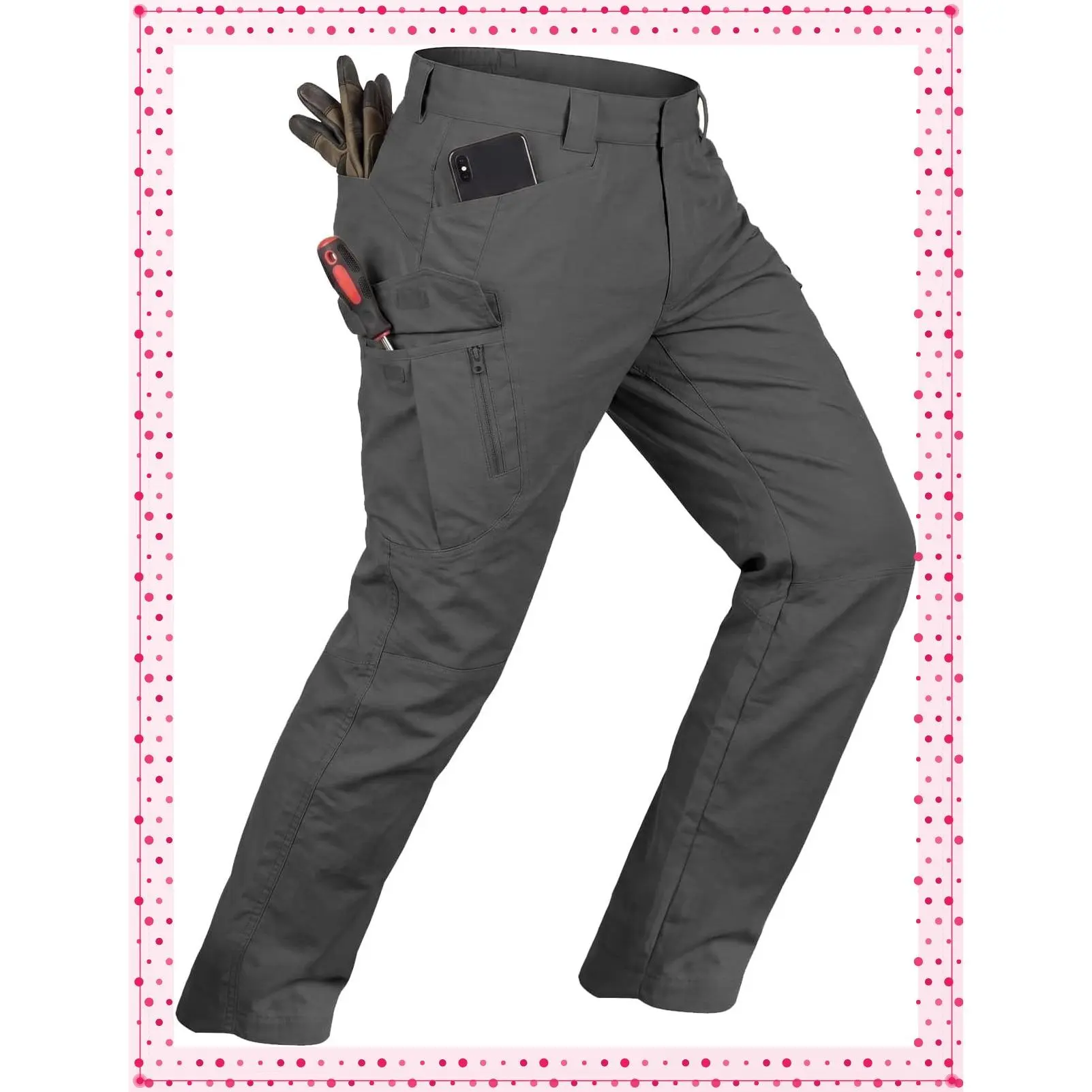 Men's Water Resistant Ripstop Cargo Pants - Tactical Hiking Trousers with 6 Pockets for Outdoor Work & Casual Wear (No Belt)Gift