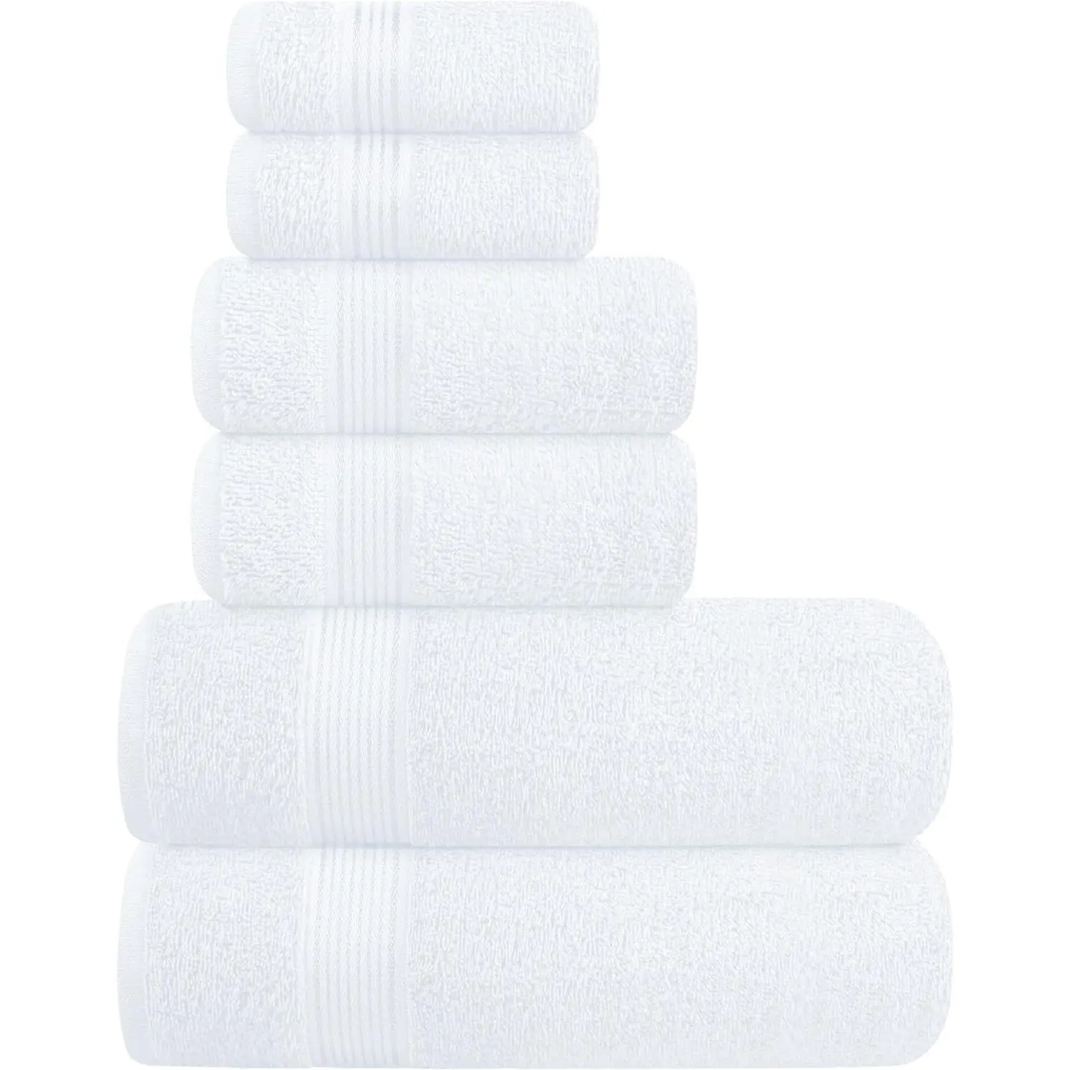Ultra Soft 6 Pack  Towel Set, Contains 2 Bath Towels 28x55 inch, 2 Hand Towels 16x24 inch & 2 Wash Coths 12x12 inch, Ideal Everyday use, Compact & Lightweight - White