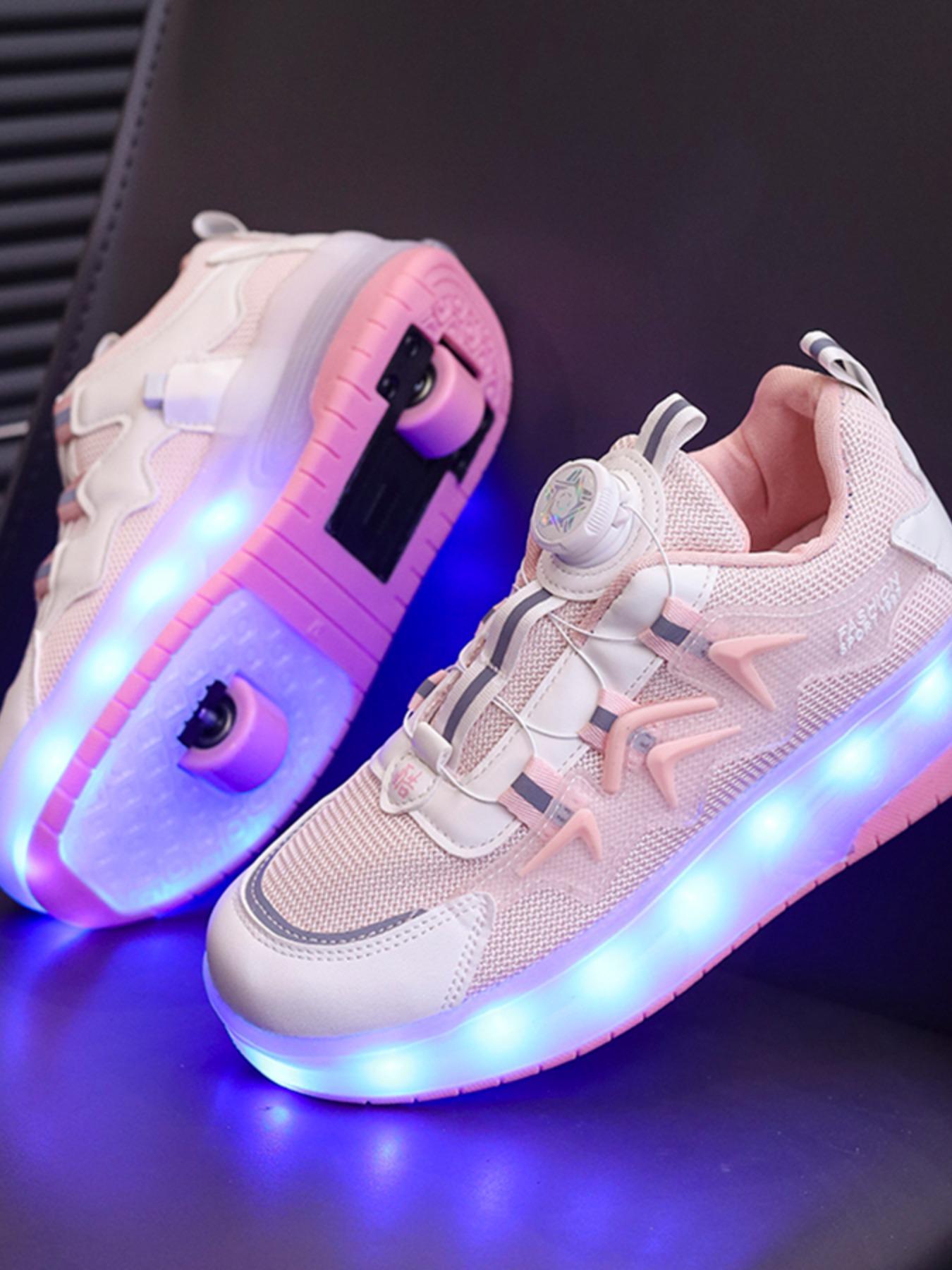 Cute Usb Rechargeable Luminous Pink Sneakers, 2024 New Style Fashionable Light Up Walking for Boys & Girls, Casual Sports Skate Shoes with Wheel Design for Daily Wear