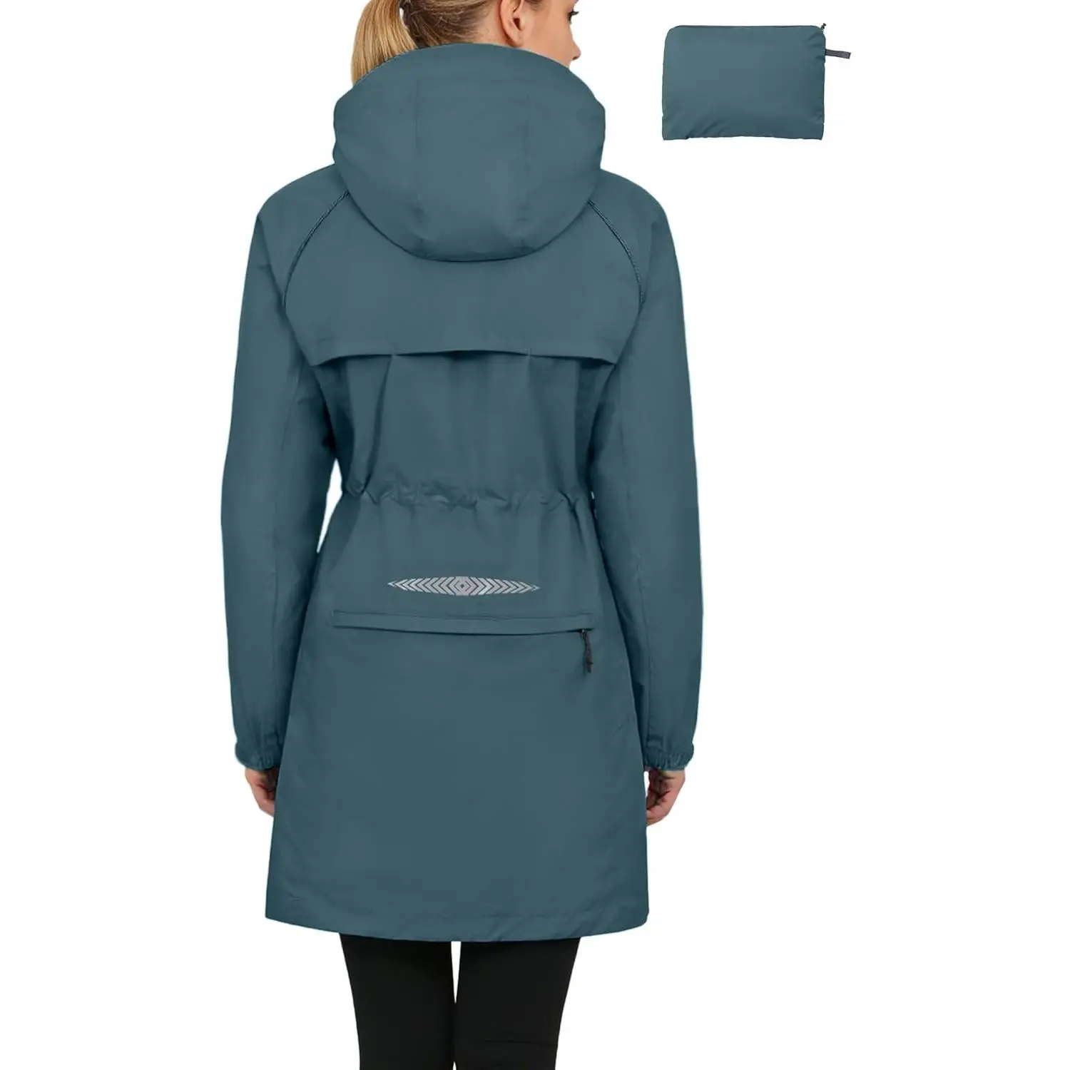 Women's Long Cycling Rain Jacket-Packable Waterproof Windbreaker, Lightweight for Running & Biking