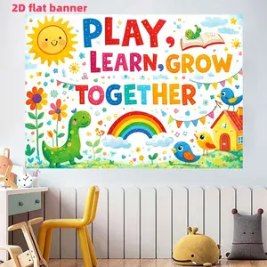 Playing, learning, and growing together "background cloth banner, made of polyester material, suitable for rooms, terraces, studios, homes, and back to school party supplies, photography background cloth, outdoor activity decoration