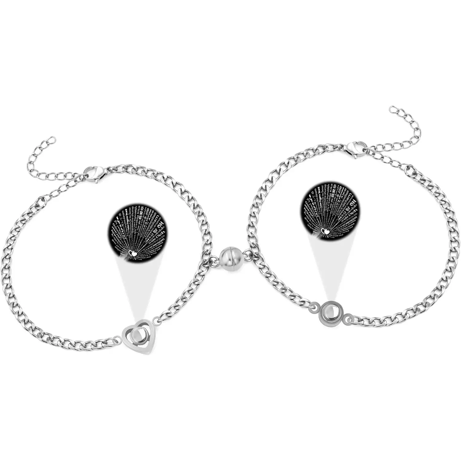 Infinity Love Projection Pendant Bracelet, Stainless Steel Cuban Link Chain, Adjustable Size, Multi-Language 100-Language "I Love You" Display, Romantic Gift for Couples