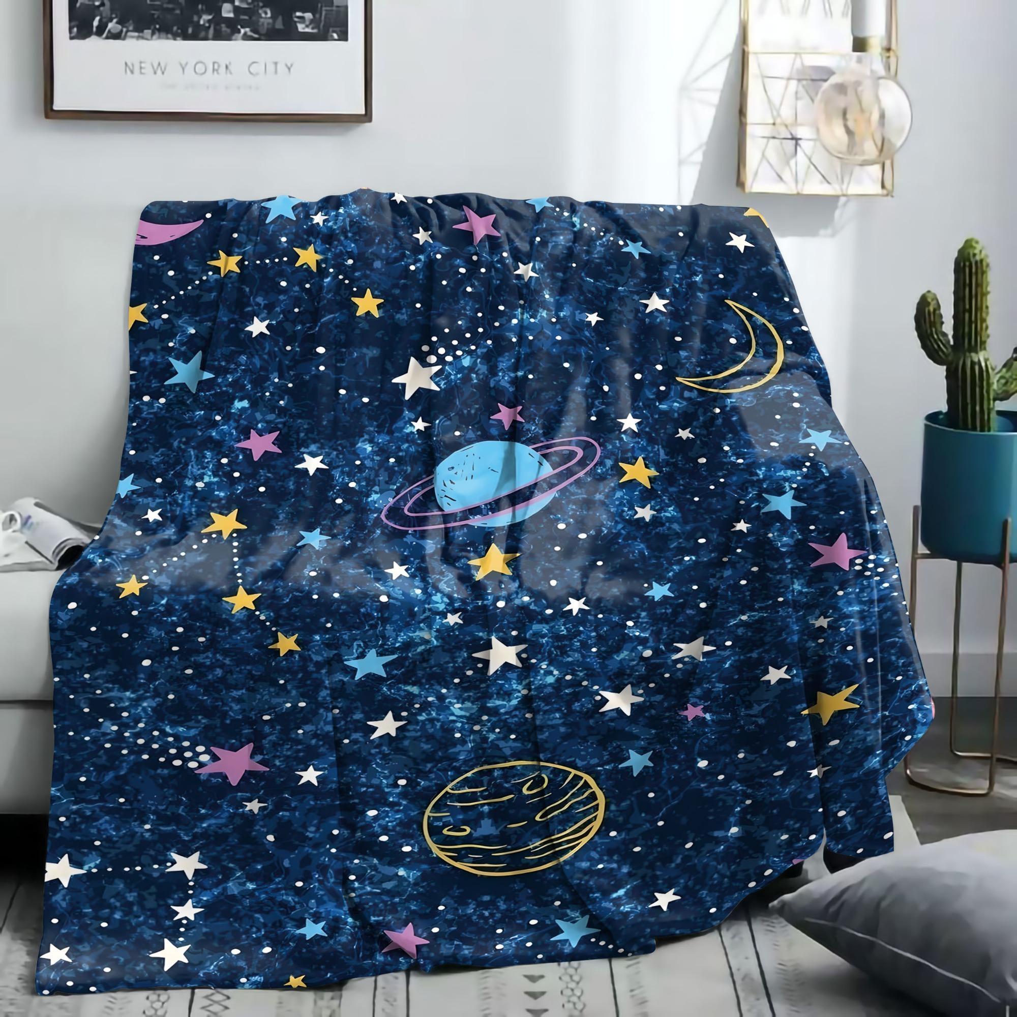 Starry Sky Pattern Blanket, 1 Count Soft Comfortable Throw Blanket, Cool Bedroom Bedding Blankets for Home Office Camping Travel Dormitory
