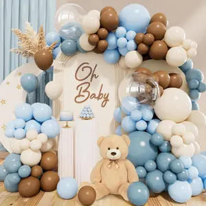 158pcs Dusty Blue and Brown Balloon Arch Kit Bear Baby Shower Decorations with Brown White Sand Light Blue Dusty Blue Balloons for Baby Shower Decorations Gender Reveal Wedding Birthday Party Supplies