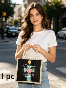 Christian Linen Canvas Handbag, Cross and Heart Design, Reusable Bag for Church, Daily Use, Gifts, Bible and Books Carrier