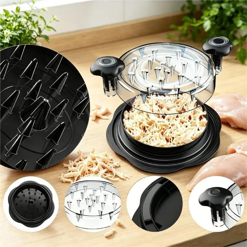 Chicken Shredder Tool With Ergonomic Handles Manual Rotating Meat Shredder Transparent Lid Anti Slip Base Food Grade Material Easy To Clean Dishwasher Safe Kitchen Gadget For Shredding Chicken Pork Beef