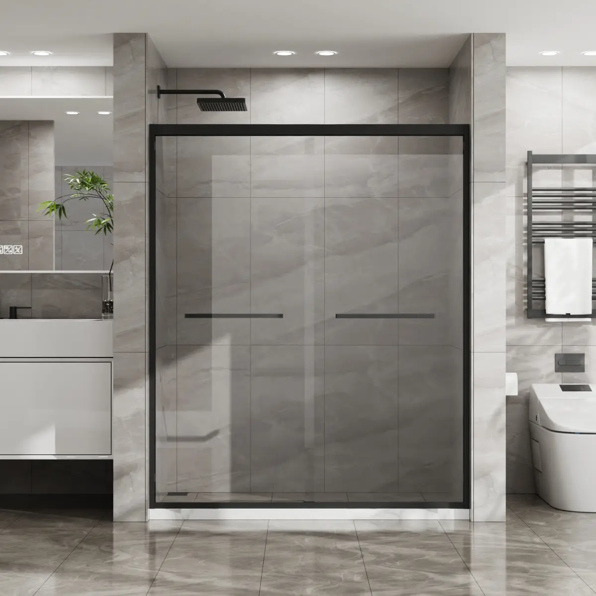 60"x72" Double Sliding Shower Enclosure – Aluminum Frame with SGCC Clear Tempered Glass, Stainless Steel Rollers & Hardware, Easy-Clean Surface, Matte Black Finish