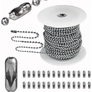 Ball Bead Chain, 55ft Stainless Steel Chain Ball Chain Necklace Bulk with 100 count Matching Connectors Clasps for  Making, Necklace ,  Tag, DIY Crafts