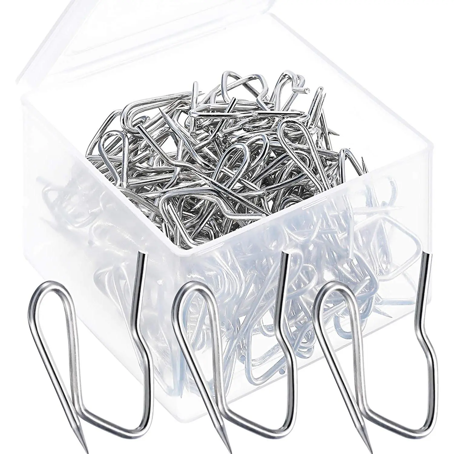 120 Pack Drapery Hooks Pins for Curtains, Metal Pinch Pleat Hooks with Clear Box 1.2 Inch for Window Door and Shower Curtain(Silver)