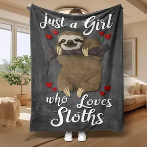 Just A Girl Who Loves Sloths Print Soft Flannel Blanket, Lovely Sloth Animal Pattern Casual Throw Blanket, Air-conditioned Room Blanket, Warm Nap Blanket for Home & Office Sofa Bed, Lightweight Cozy Blanket Ideal Birthday Halloween Christmas Thanksgiving