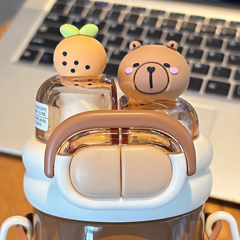 Capybara Children's Straw Insulated Cup for Kids 316 Stainless Steel Cartoon Double Drinking Diagonal Cross Travel Water Bottle