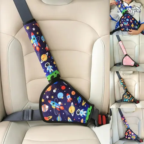 Unisex Kids' Polyester Child Seat Belt Cover Shoulder Pads - 2-Piece Daily Fashion Accessory Set, Planet Design, Neck Support for Travel Comfort