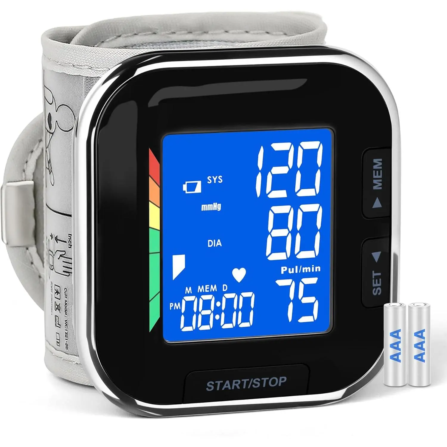 Digital Wrist Blood Pressure Monitor - FDA Cleared Health Device with Backlit LCD, 60 Time-Stamped Memories, Adjustable Digital BP Cuff, BP Trend Tracking, 2 AAA Batteries, Carrying Case for Home Use (No Charging Needed) [Blood Pressure Monitoring]