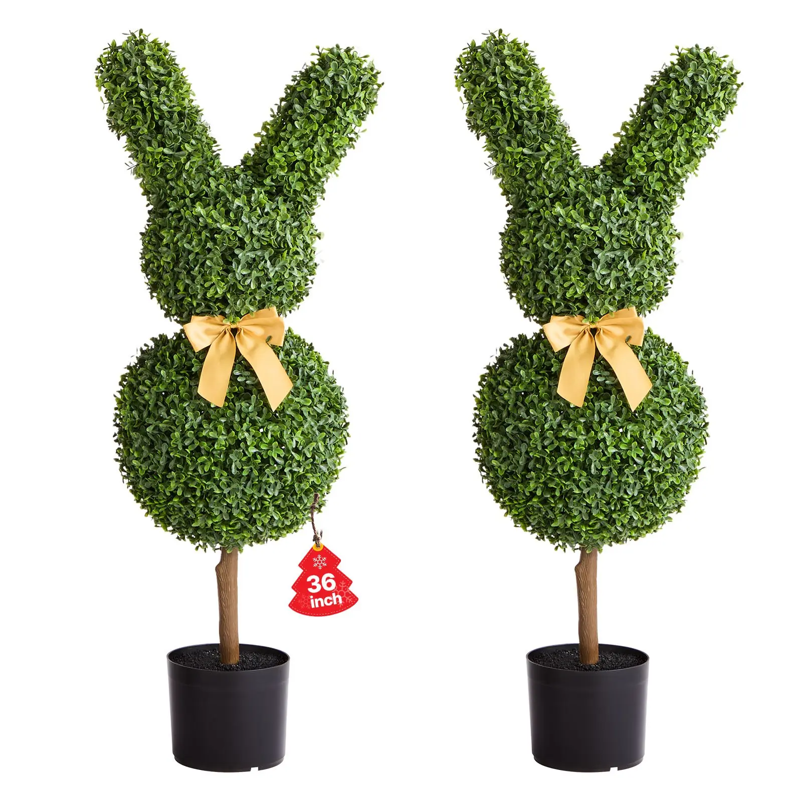 VEVOR Iron Lightweight Bunny-Shape Boxwood Topiary Balls, 2-Set 36in Faux Silk Plant Ornaments, Easy-Assembly Decor for Wedding, Outdoor Business Spaces (Front Porch, Garden, Indoor Use)