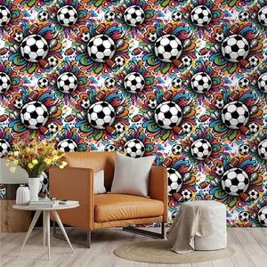 Football Theme Graffiti Wallpaper, PVC Material, Mould-Proof, Easy Peel-And-Stick, Ideal for Kitchen/living Room/bedroom Decor