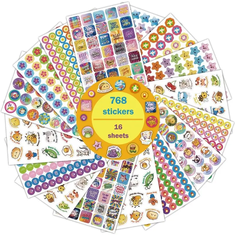 768PCS Kids Reward Stickers, Home Daily Chores Motivation Stickers for Parents Toddlers, 16 Sheets Behavior Chart Incentive Stickers for Preschool Elementary