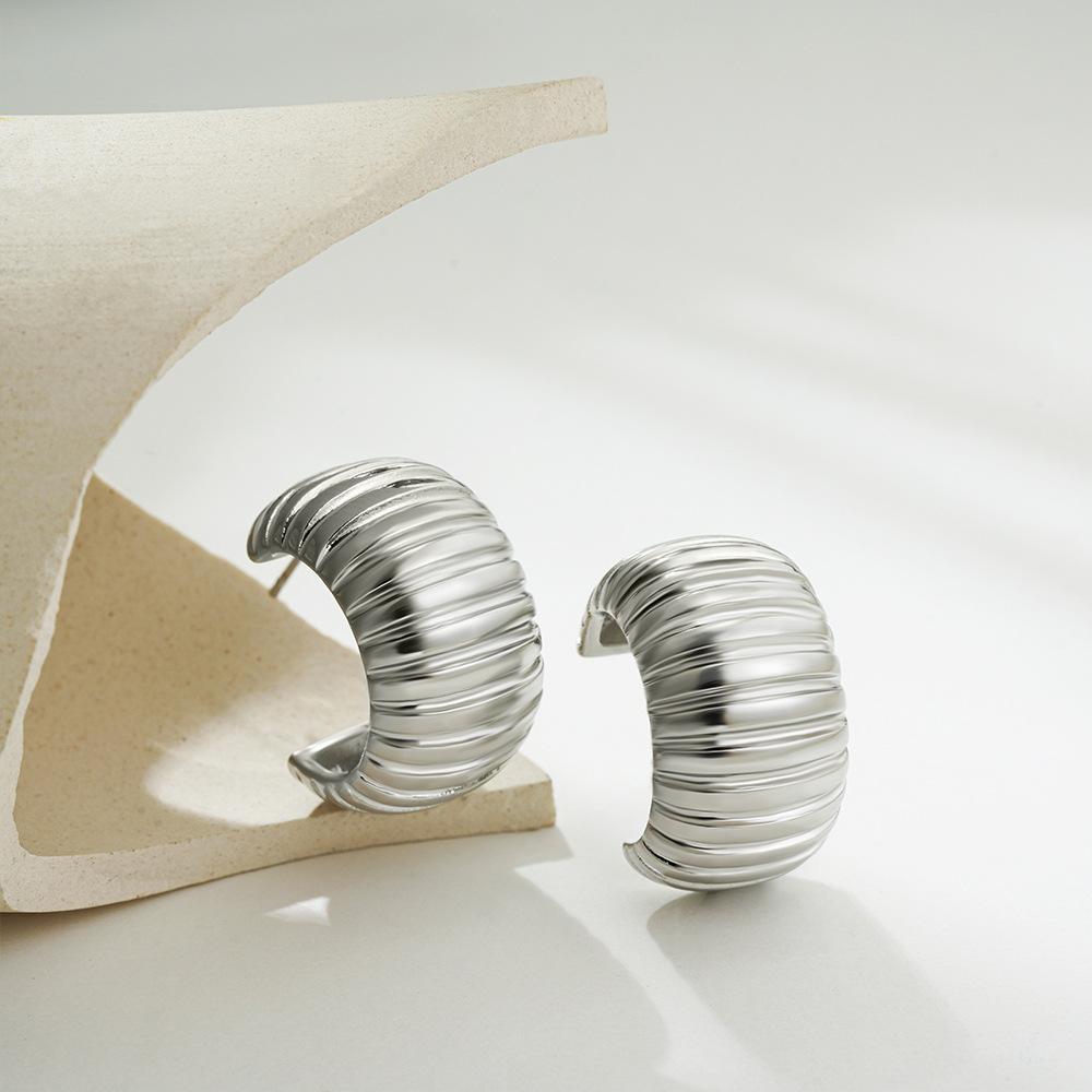 Gold Ridged Arch Hoops - Elegant Gold Color Hoop Earrings with Textured Design for Everyday Wear