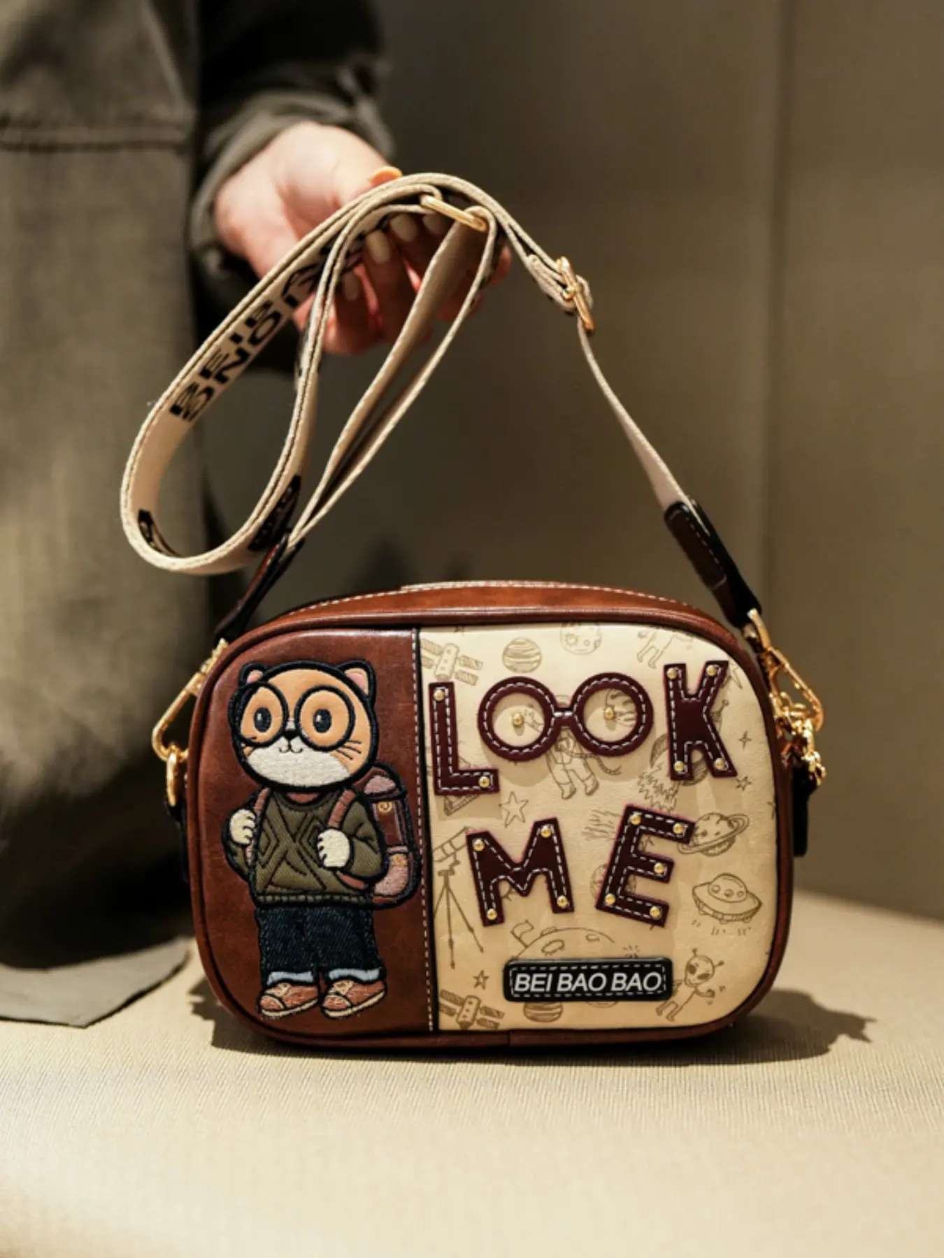 Cartoon Bear Crossbody Bag, Fashionable PU Leather Shoulder Bag, Large Capacity Camera Bag for Women, Casual Commute Style