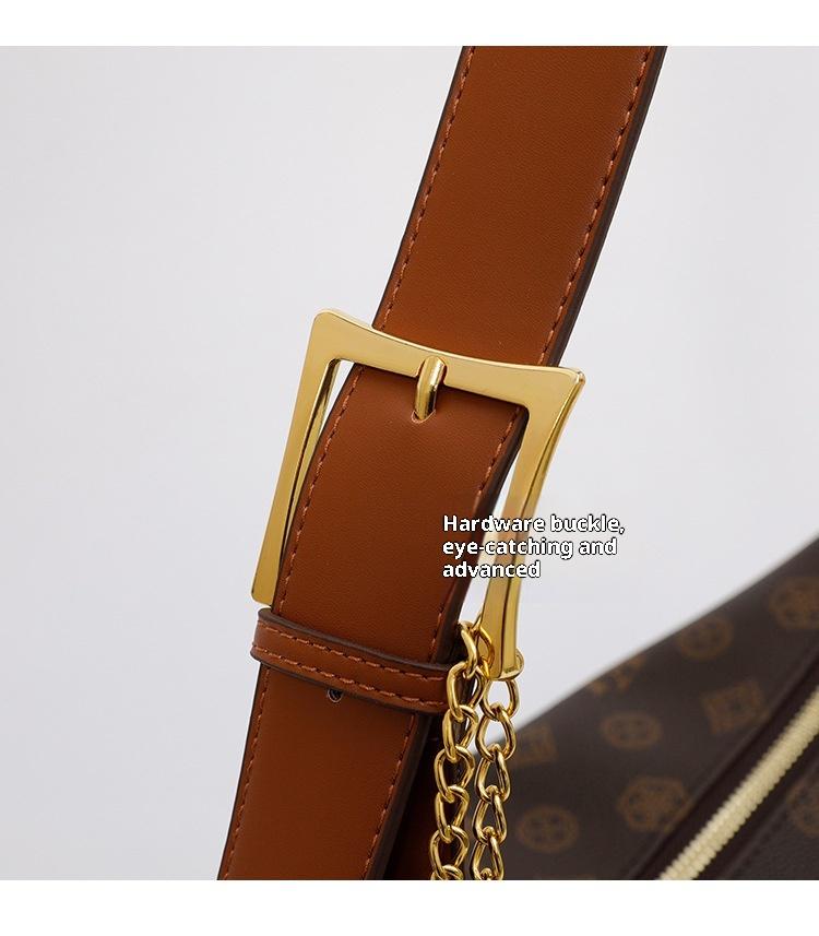 Mia Bag Shop Classic Letter Pattern Hobo Bag for Women High-Quality PU Handbag with Color-Block Strap & Gold Lock 30x11x20cm Crossbody Clutch Purse