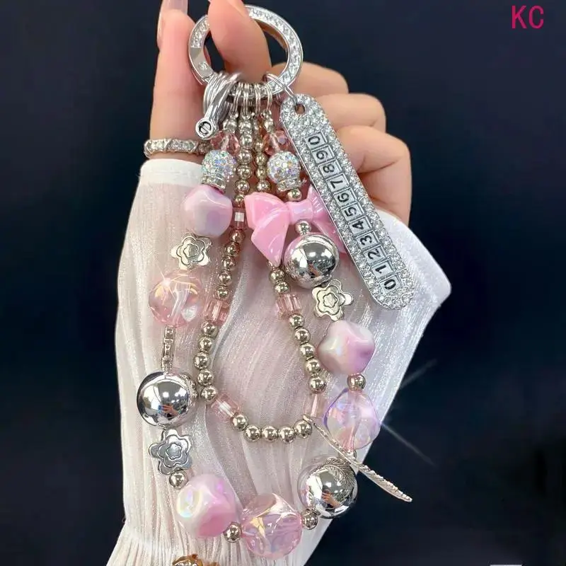 Luxury Rhinestone Butterfly Beaded Wristlet Strap, Multi Purpose Decor Charm Accessory For Phone Case Handbag Car Pendant And Daily Keychain Matching