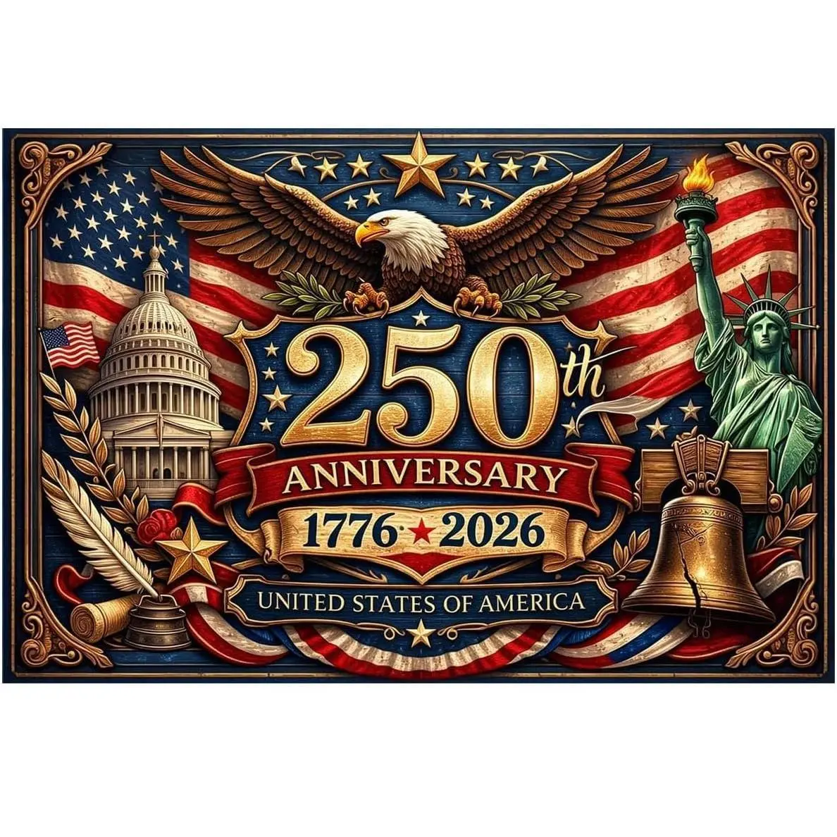 USA 250th Anniversary Puzzle America 250 Jigsaw Puzzle for Adults 500 1000 Piece Wooden Patriotic USA Flag Eagle 1776-2026 Independence Day Decoration Commemorative Gift (1000 Pcs)
