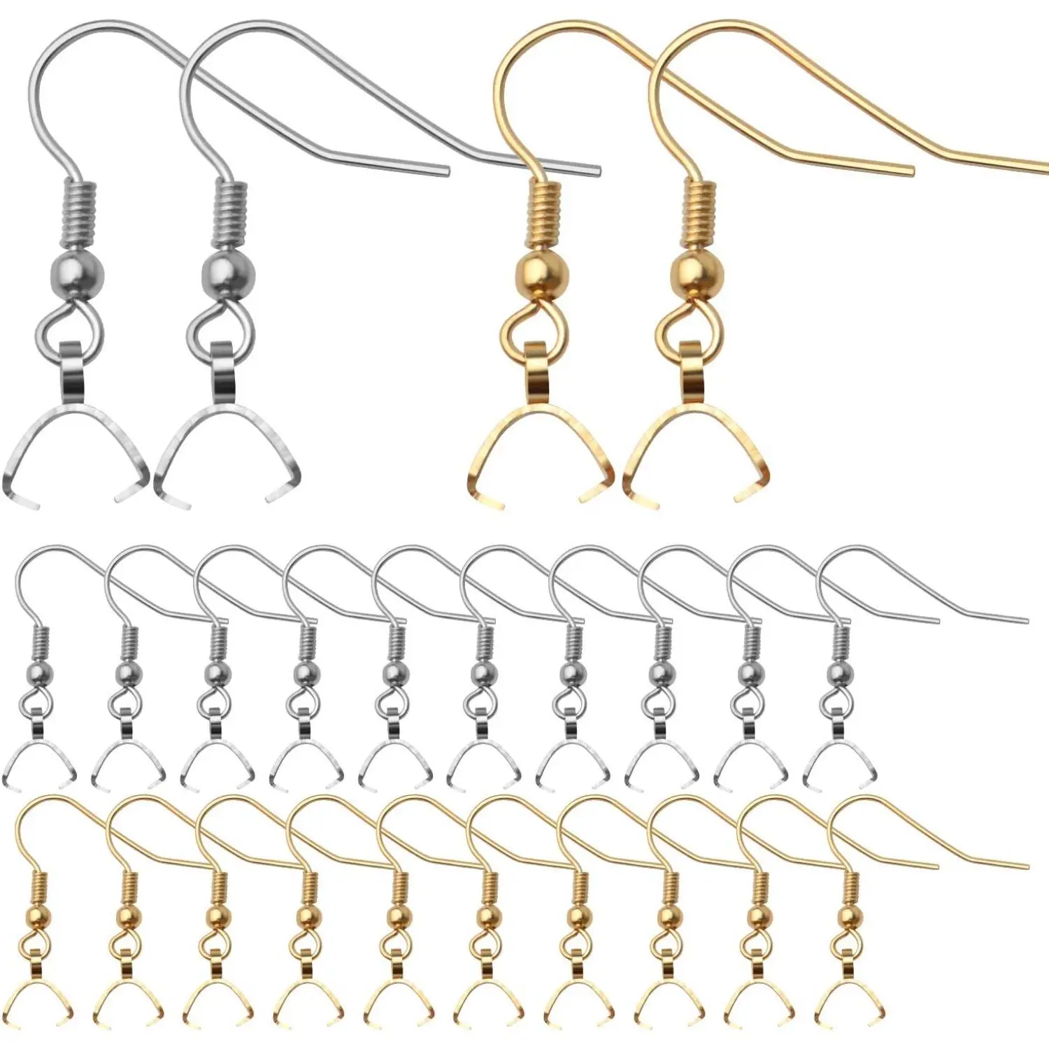 50pcs Hypoallergenic Earring Hooks - Stainless Steel Wire Ear Ball Hooks with Pendant Clasp for Jewelry Making Supplies
