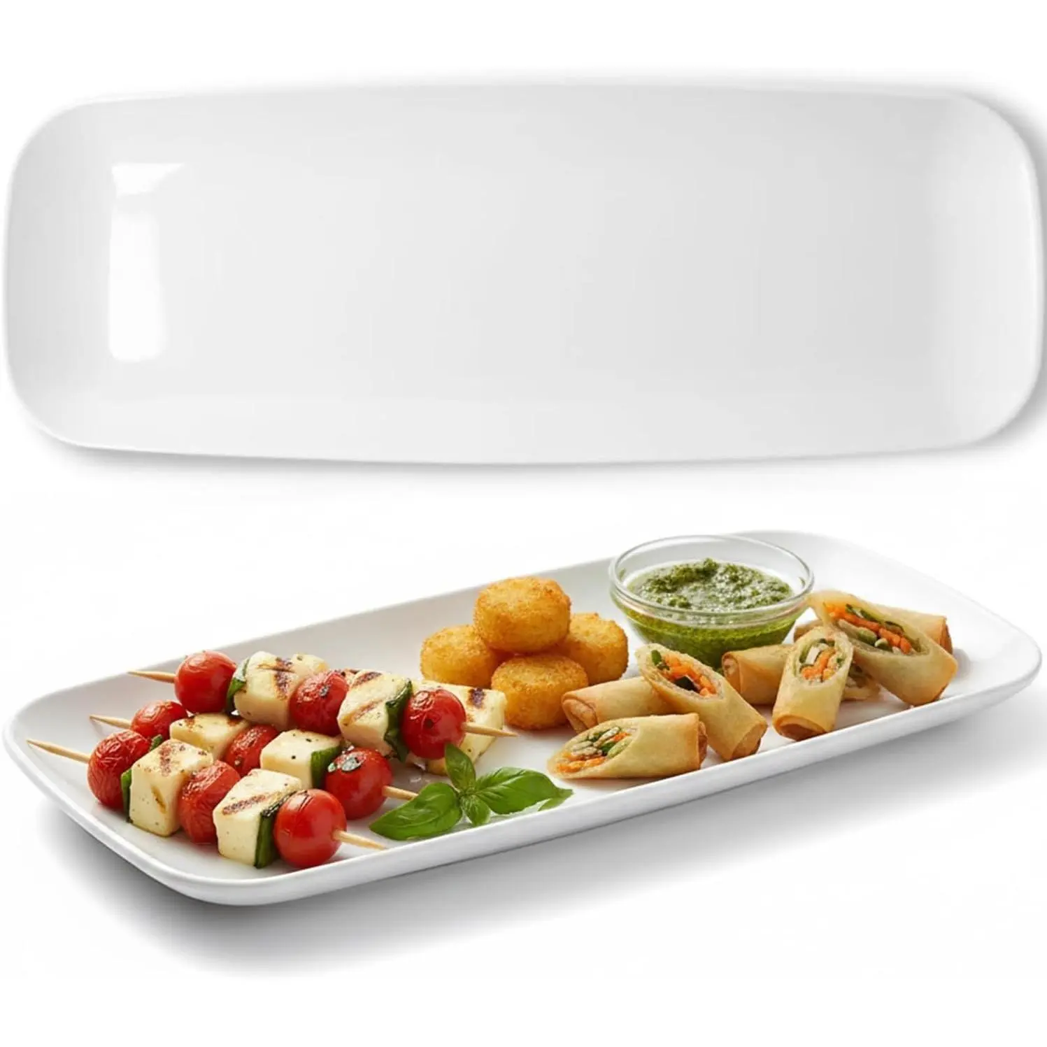 Rectangle White Serving Tray (2-Pack) - 17.5" Disposable Serving Platter for Appetizer, Fruits & Serving Dishes | Perfect Plastic Tray for Party Serveware