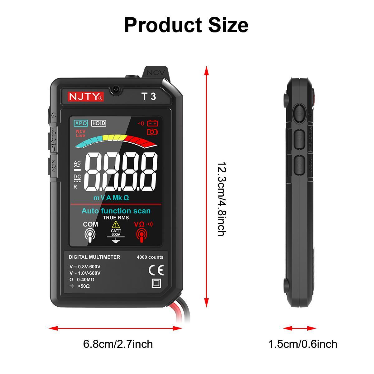 NJTY T3 Smart Digital Multimeter, High Precision Tester, Auto‑Ranging Multimeter for Measuring Voltage and Resistance, Rechargeable Multimeter with Live Wire Recognition, AC Voltage Tester #GLOBAL PICKS