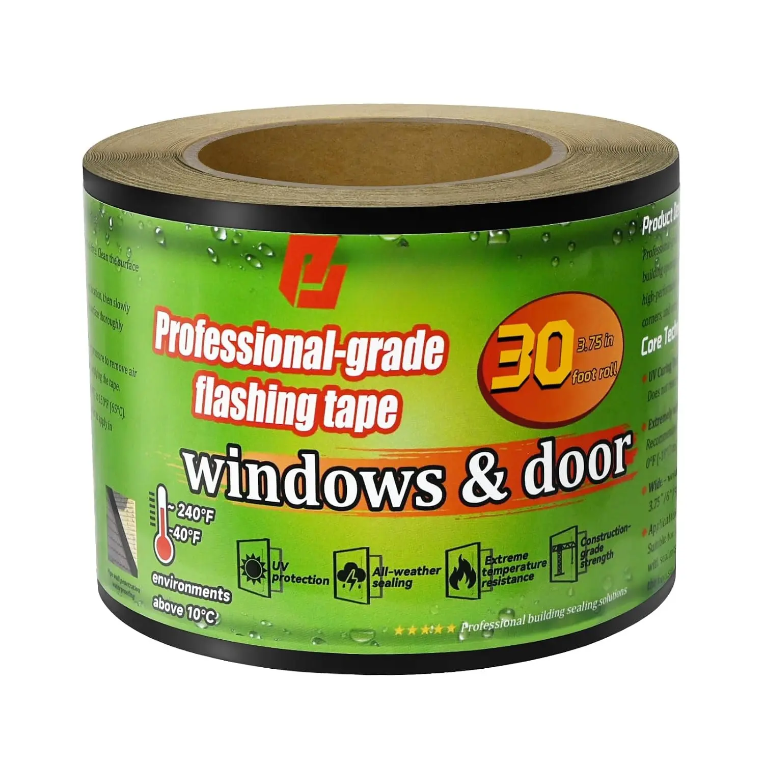2 Pack Black Adhesive Flashing Tape for Windows & Doors, 3.75" x 30', Industrial Strength, Weather-Resistant, UV/Temp Resist, Ideal for Sealing Joints