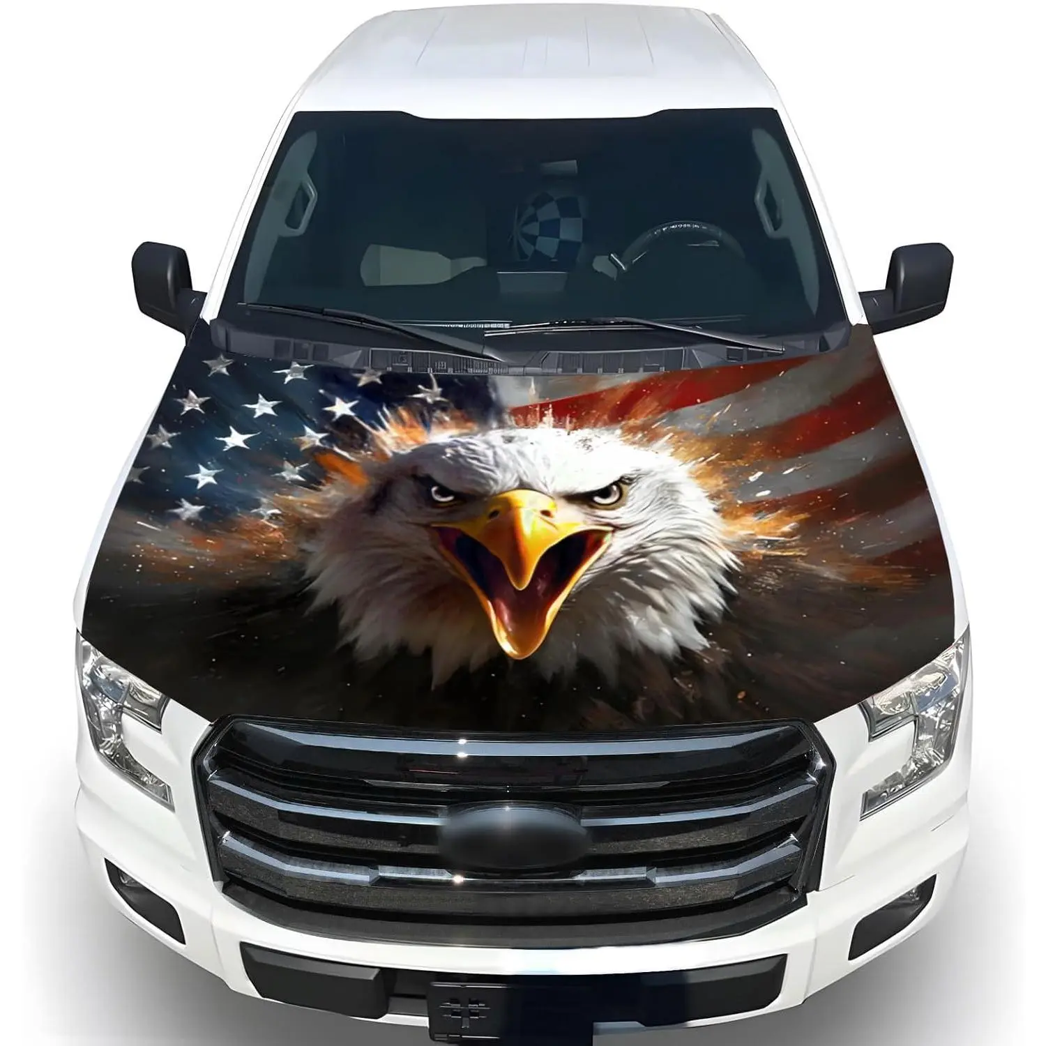 American Car Hood Cover - 59x51 in Car Hood Cover Eagle Flag Bonnet Banner with 2 Adjustable Triangular Fasteners, Universal Fit for Trucks, SUV, Patriotic America Flag Cars Decor