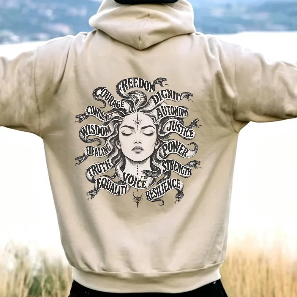 Medusa Hoodie Women Empowerment Snake Hair Graphic Sweatshirt Freedom Courage Strength Aesthetic Mythology Hooded Tops Unisex Gift Casual Long Sleeve