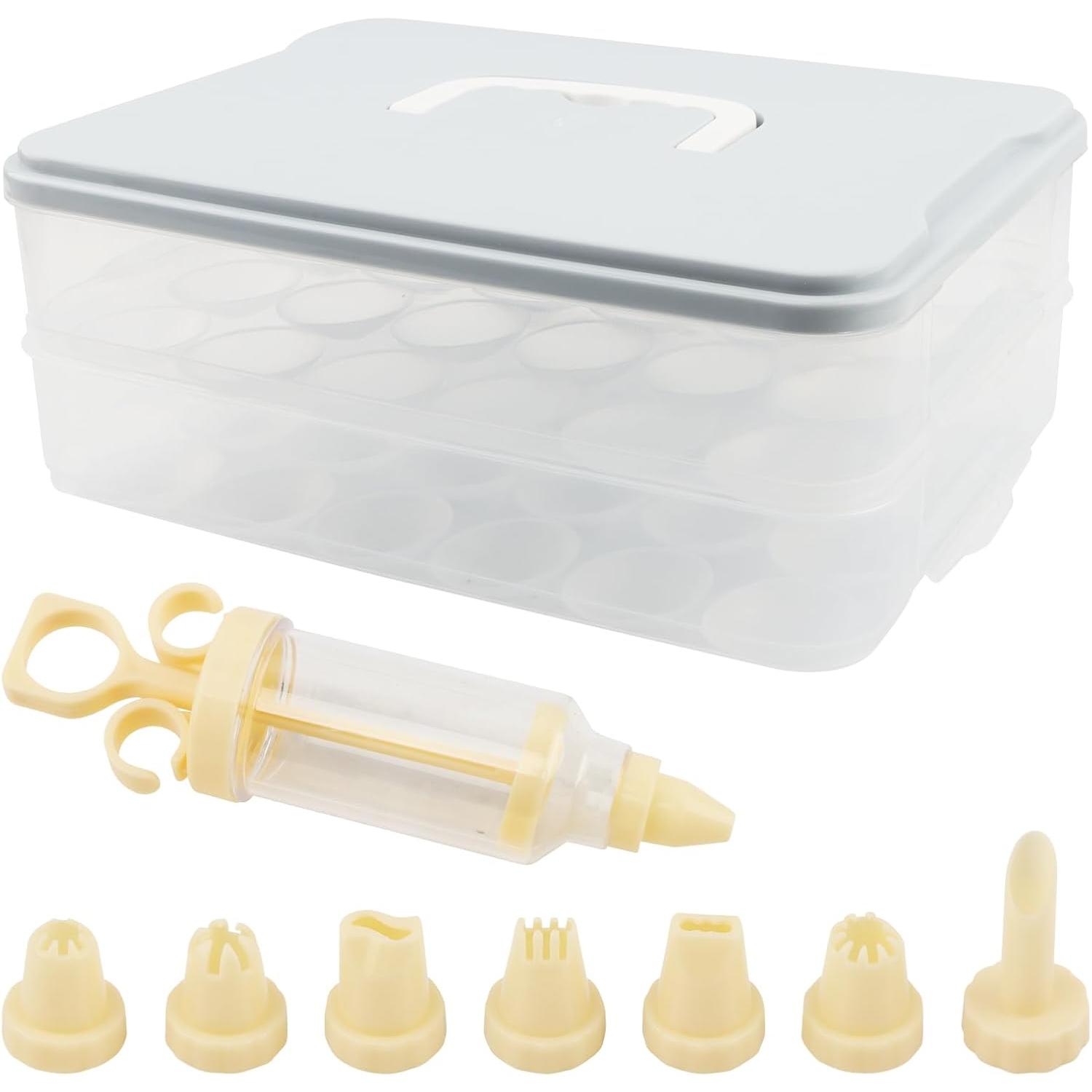 2-Layer Easter Deviled Egg Containers With Lid,48PCS Deviled Eggs Tray Carrier with Hand Injector Piping Tool, Platter Holder Organizer for Refrigerator Party Picnic Travel