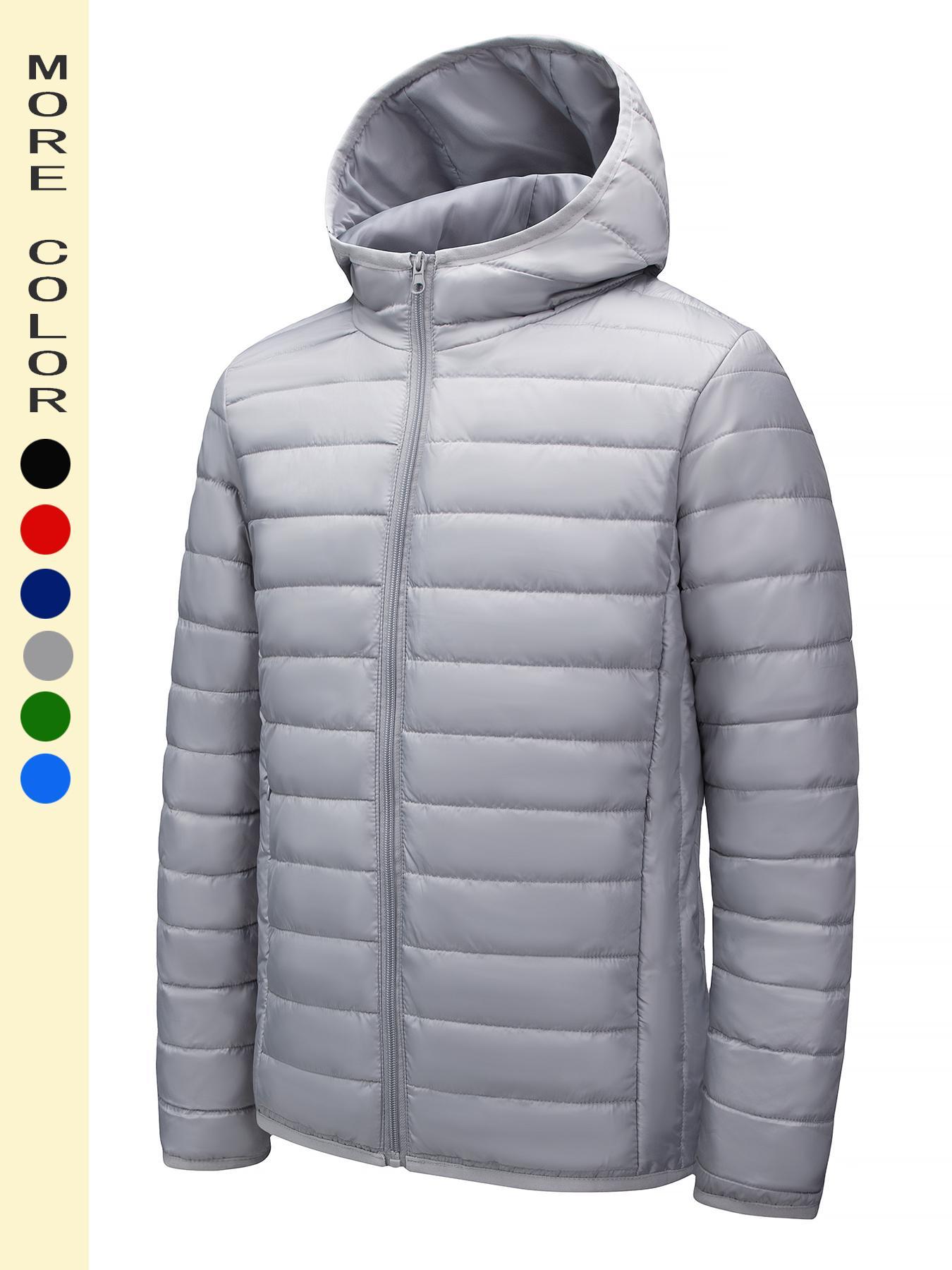 Men's Solid Zip Up Hooded Jacket Coats, Regular Fit Casual Long Sleeve Pocket Hooded Outerwear for Fall & Winter, Men's Clothes for Daily Wear