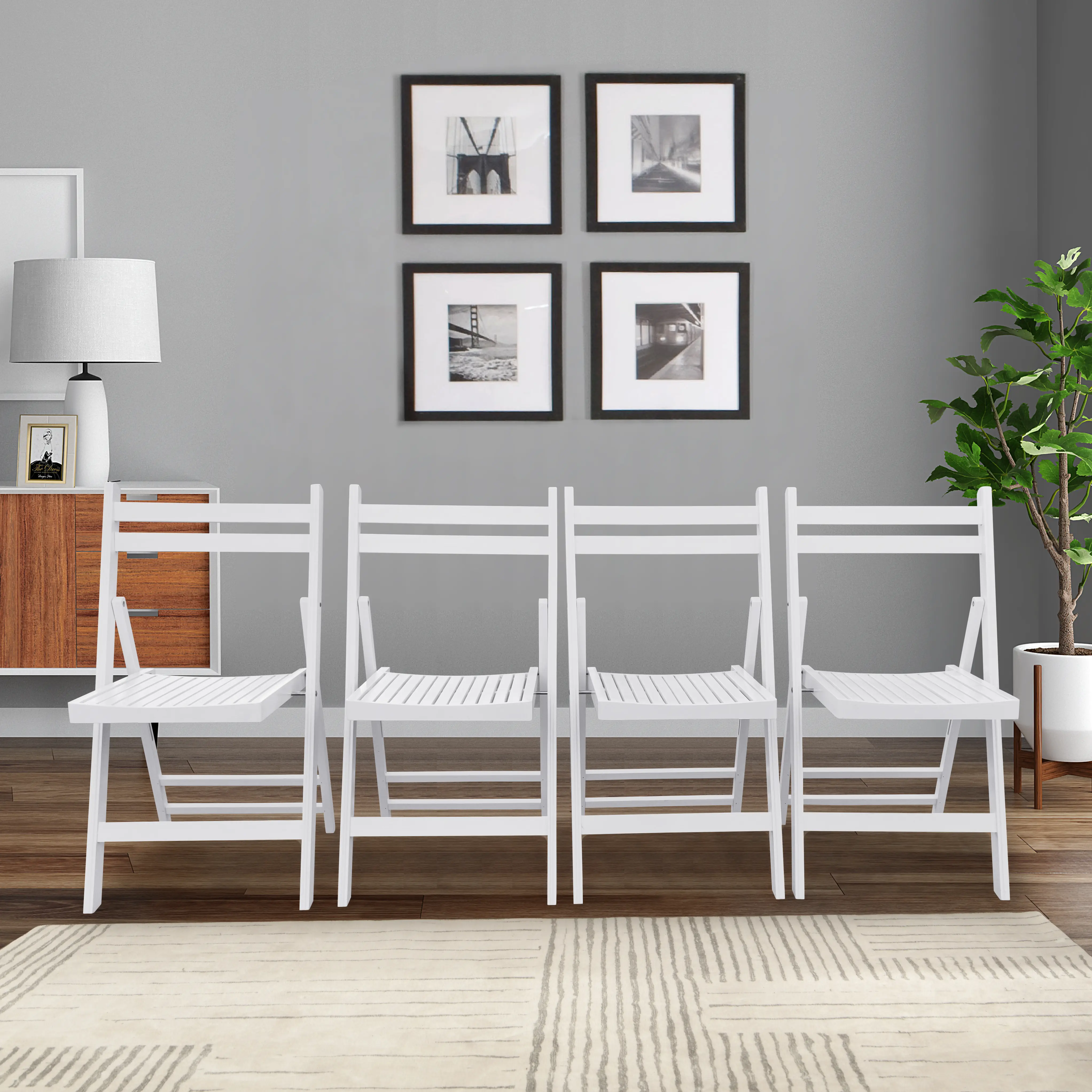 ARCH Slatted Wood Folding Chair Set of 4 White Indoor Event Dining Chair Foldable Stackable Guest Chair for Living Room Dining Room Party Wedding Banquet Use, Dining Room Chairs for Kitchen, Dining Room, Living Room, Restaurant Style Seating