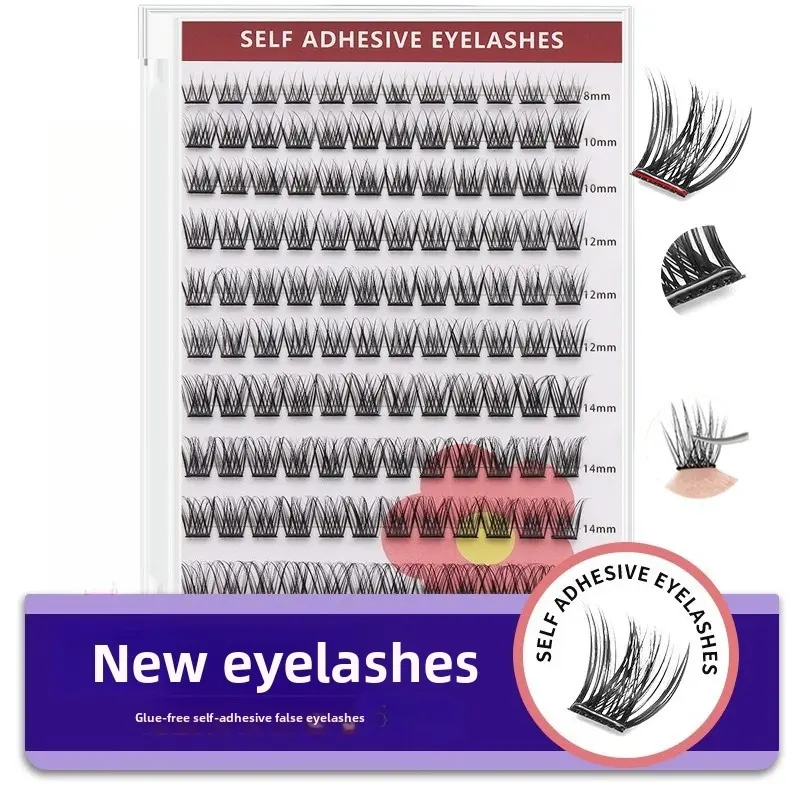 Glue Free Self Adhesive Cluster Lashes Main Character Energy Wispy Individual Extensions Mixed 8-14mm with Pink Applicator Tweezer Reusable DIY Lashes for Sensitive Eyes Beginners