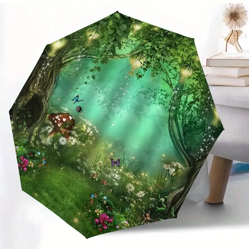 Dream Forest Fairy Tale Folding Umbrella, Handheld Automatic Design, Portable Outdoor Accessory, Perfect Gift for Christmas and Birthday