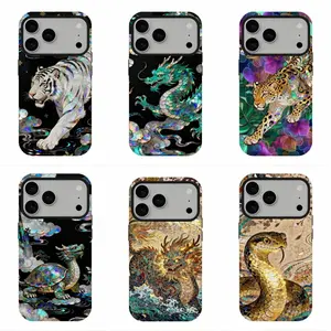 Iridescent Mythical Dragon Tiger Phone Case, Compatible for iPhone 17Promax 16 15 14 13 12 11 and for Samsung S26‑21, Y2K Fantasy Aesthetic, Exotic Oriental Vibe, Shockproof Protective Cover, Perfect Holiday Gift, Father's Day Gift