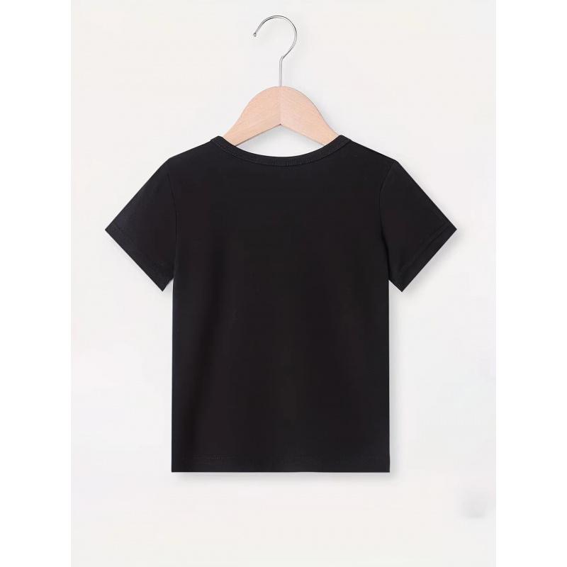 Trendy Black Summer T-Shirt with Pink Handwritten "6" & "7" and Star Accents, Eye-Catching 67 Design, Perfect for Daily Outings, Beach Days and Gifting