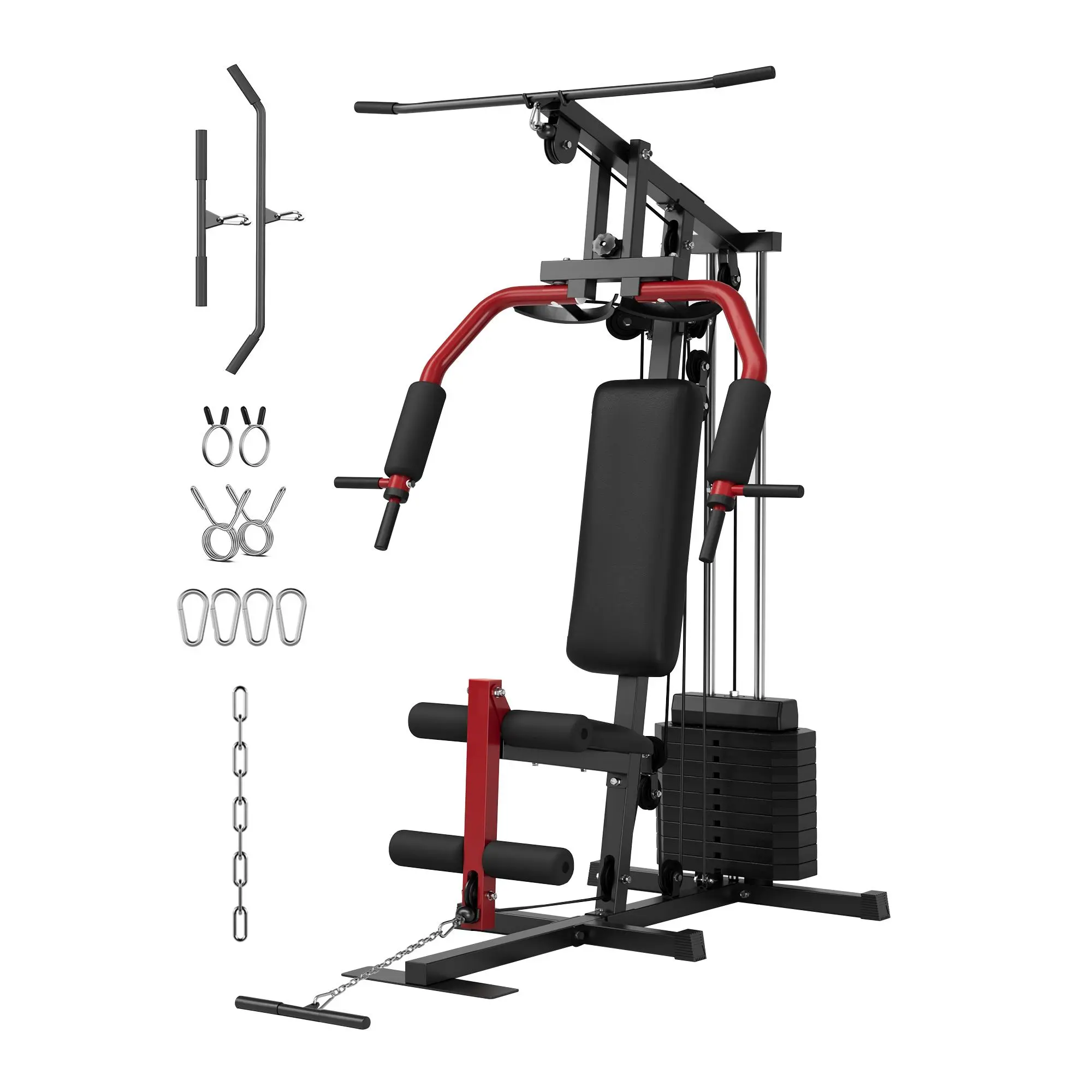 Multifunctional Home Gym Machine with 100 lb Weight Stack – Full Body Strength Trainer with LAT Pulldown System